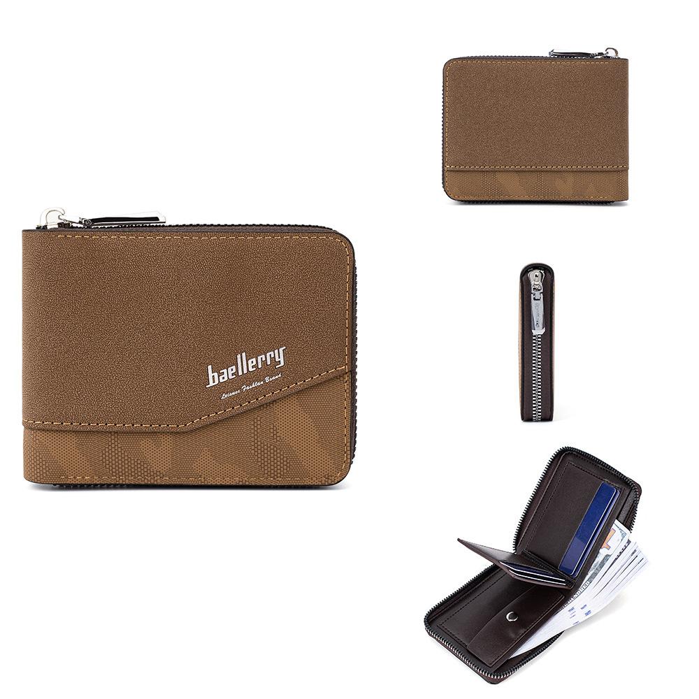 Новый кошелек мужской европейский и американский ретро короткий антимагнитный молния кошелек для мелочи RFID контрастный цветной клип для билетов светло-коричневого