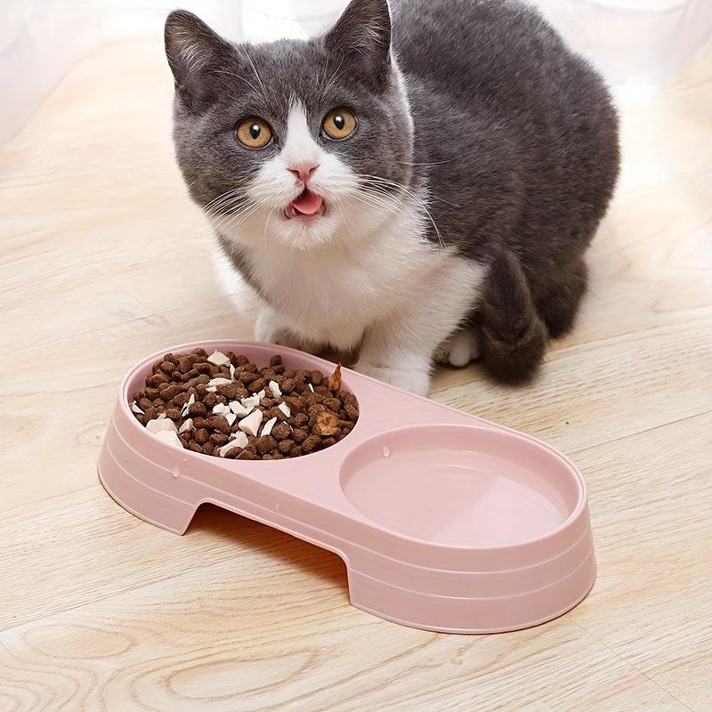 1pc  Pet Double Bowl Food Water Feeder For Dog & Cat, Candy Color Anti-slip Dog Double Bowl, Cat Bowl