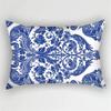 Blue Ink Flowers and Leaves Stripes Pattern Print Decoration Bedroom Living Room Office Home Rectangle Pillowcase