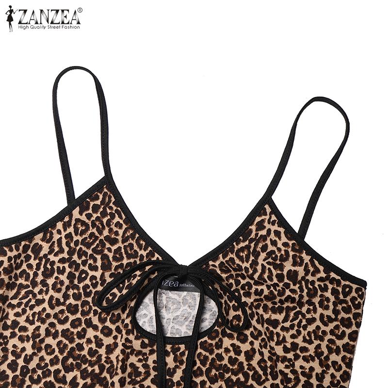 ZANZEA Women Summer Straps Slim Leopard Print Slip Long Dress