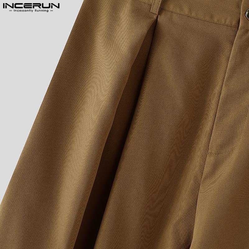 INCERUN Men Zip-up Waist Straight Pants Long Suits Trousers