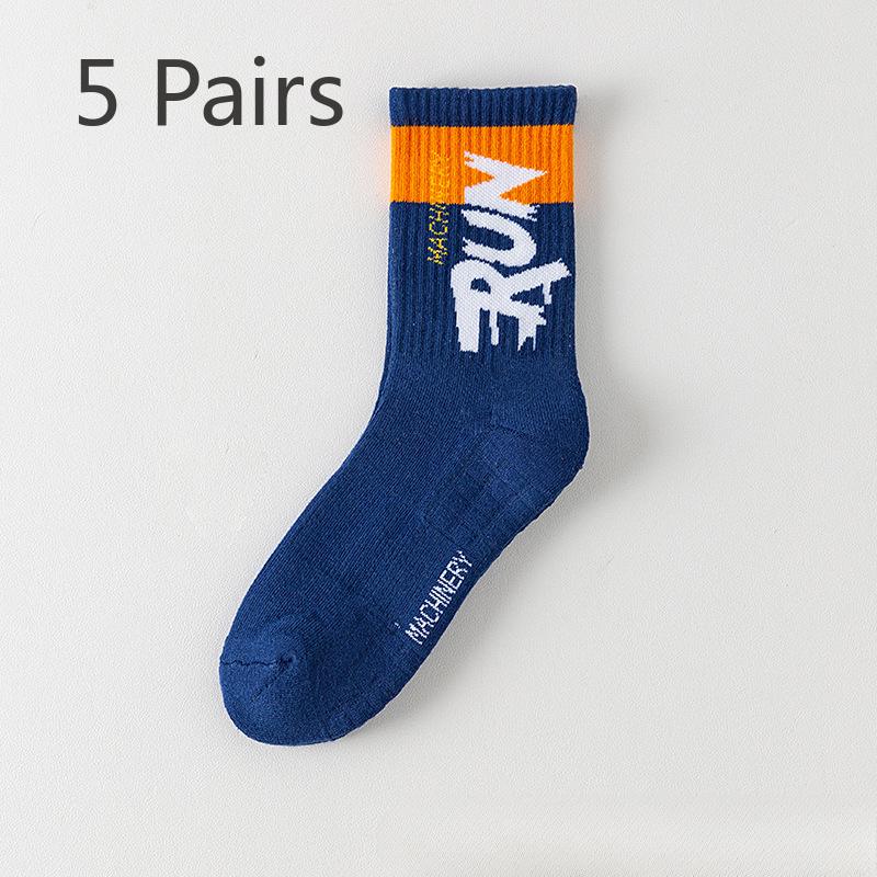 5 par Herrstrumpor för Vår och Höst, Ren Bomull, Svettabsorberande Frottébotten, Basketkorgsstrumpor
