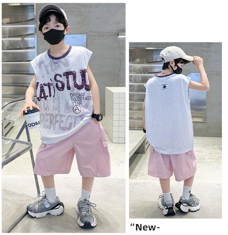 Boys' Summer Dress Set 2026 New Summer Mid to Large Children's Clothing Rascal Handsome Boys' Sleeveless Tank Top Thin Summer Style Trendy