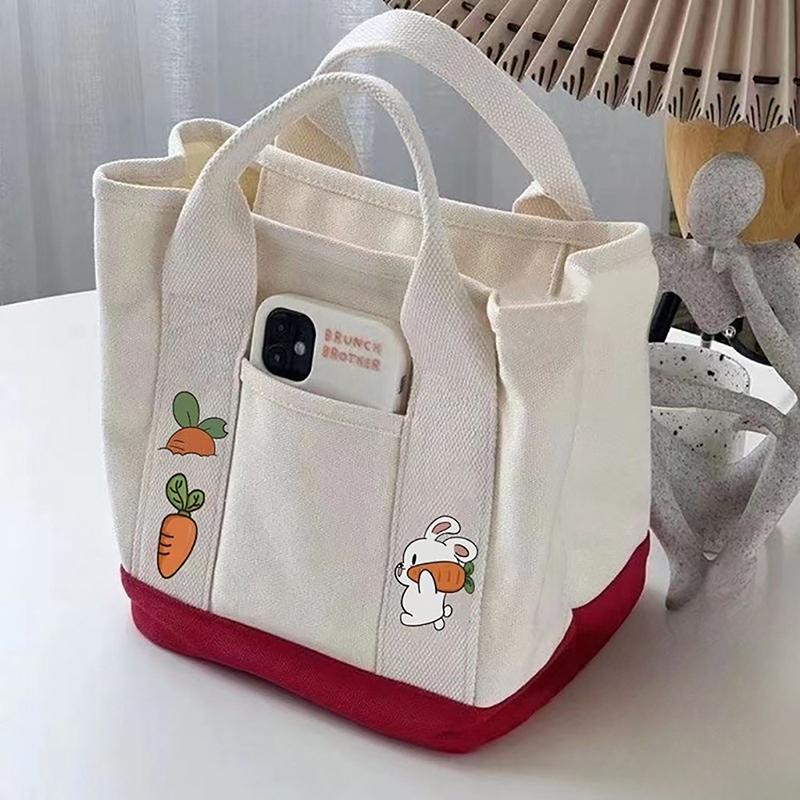 1Pc Cartoon Rabbit Carrot Women Handbag Canvas Women'S Tote Bag Portable Large Capacity Multi Pocket Lunch Bag