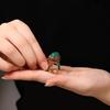 Exquisite Enamel Colored Ancient Gold Craft Natural Carnelian Ring New In Green Rings For Women Engagement Wedding Jewelry
