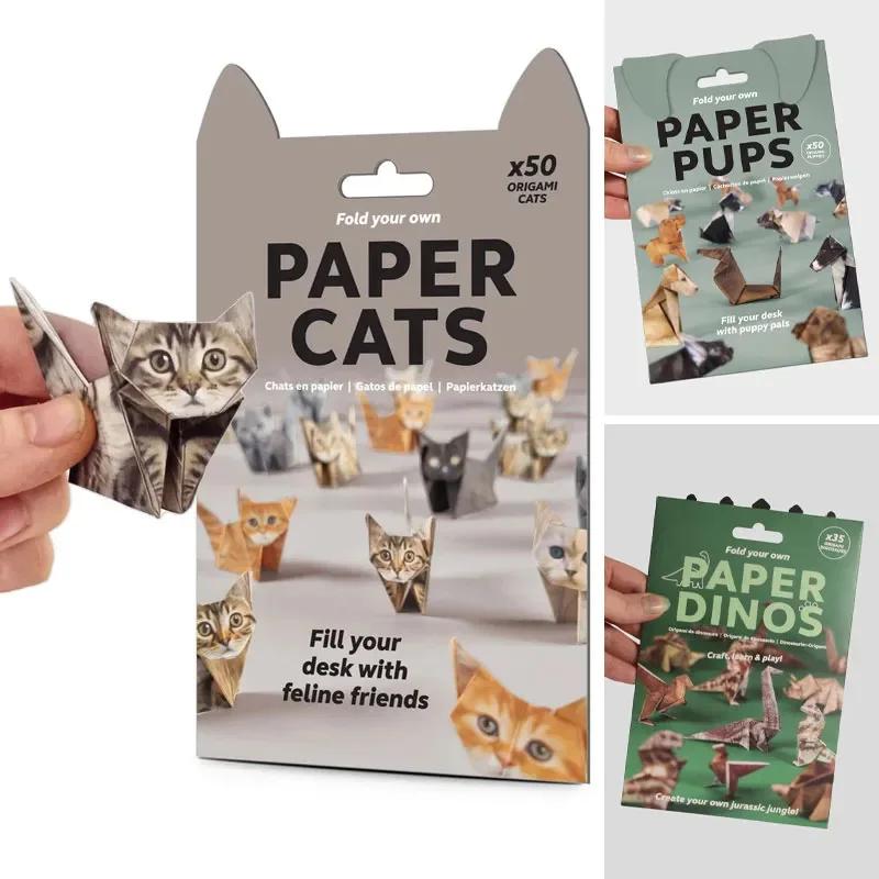 50 Sheets Creative DIY Origami Paper Animal Folding Set Cats Dogs Dinosaurs Fun Handmade Art Craft Folding Paper for Kids Gifts
