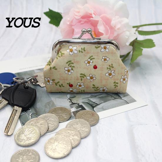 Small Coin Holder Cute Floral Purse, Vintage Kiss-lock Change Pouch, Mini Versatile Bag Accessory Wallet Trinkets Storage Pouch for Coins, Cash, Cards