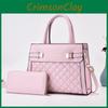 Color Solid Simple Letter Printed Checkered Texture Women Handbag With Wallet
