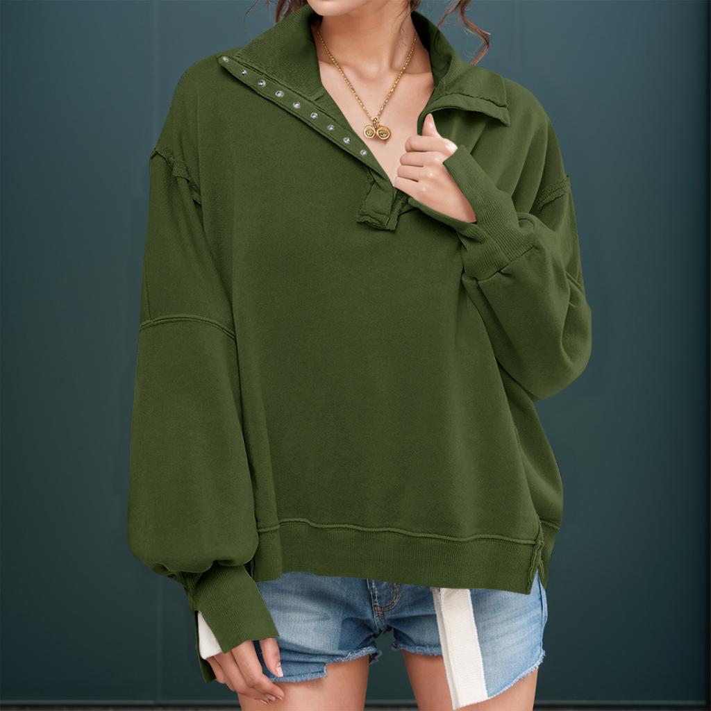 Women's Oversized Sweatshirt Hoodies Long Sleeve Button Neck Pullover Tunic Tops