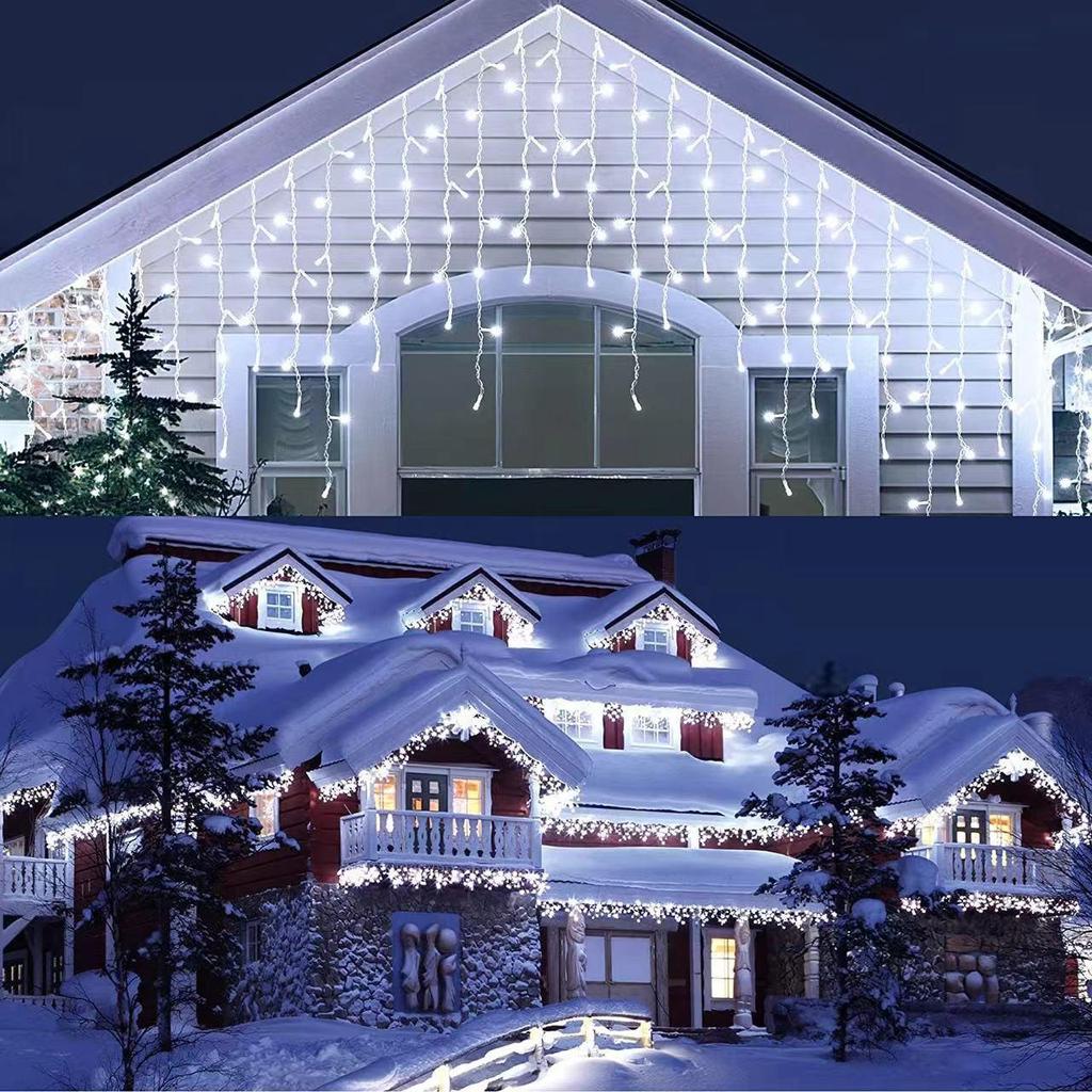 Outdoor Solar Icicle Curtain Lights - Flashing Starry String for Christmas & Wedding Decor