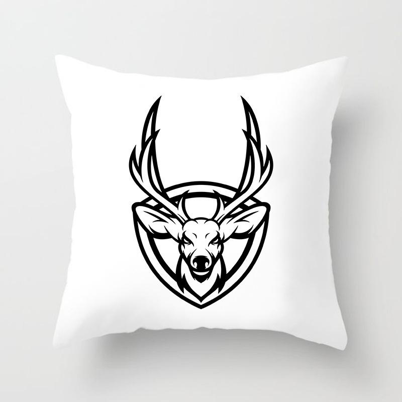 Black and White Ethnic Style Elephant Print Car Cushion Cover Sofa Pillow Cover Homewares