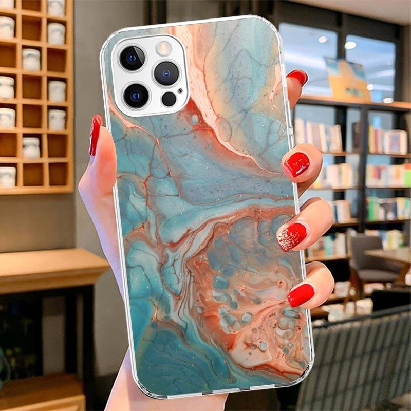 Fashion Geometric Marble Cover Phone Case For iPhone 16 17 Air 15 14 Pro Max 16E Phone Case 13 Mini 12 11 7 SE 8 Print Pattern F