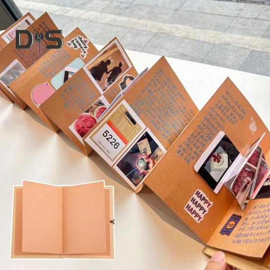 Accordion Photo Album Stretchable Kraft Paper Scrapbook Folding DIY Souvenir Book Scrapbook Album Gift for Wedding Birthday Graduation