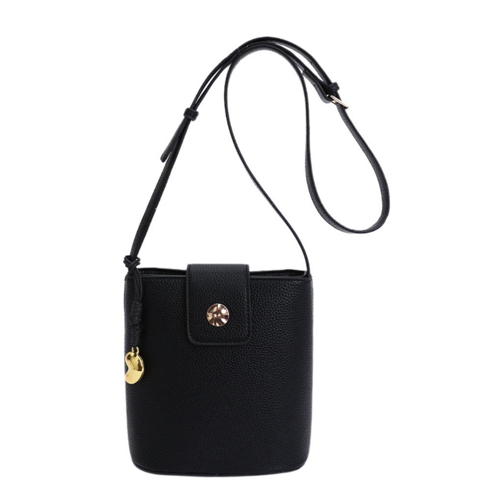 

PU Simple Shoulder Bag Handbag Ins Square Tote Bag Elegant Lichee Pattern Bucket Bag Outdoor чёрный