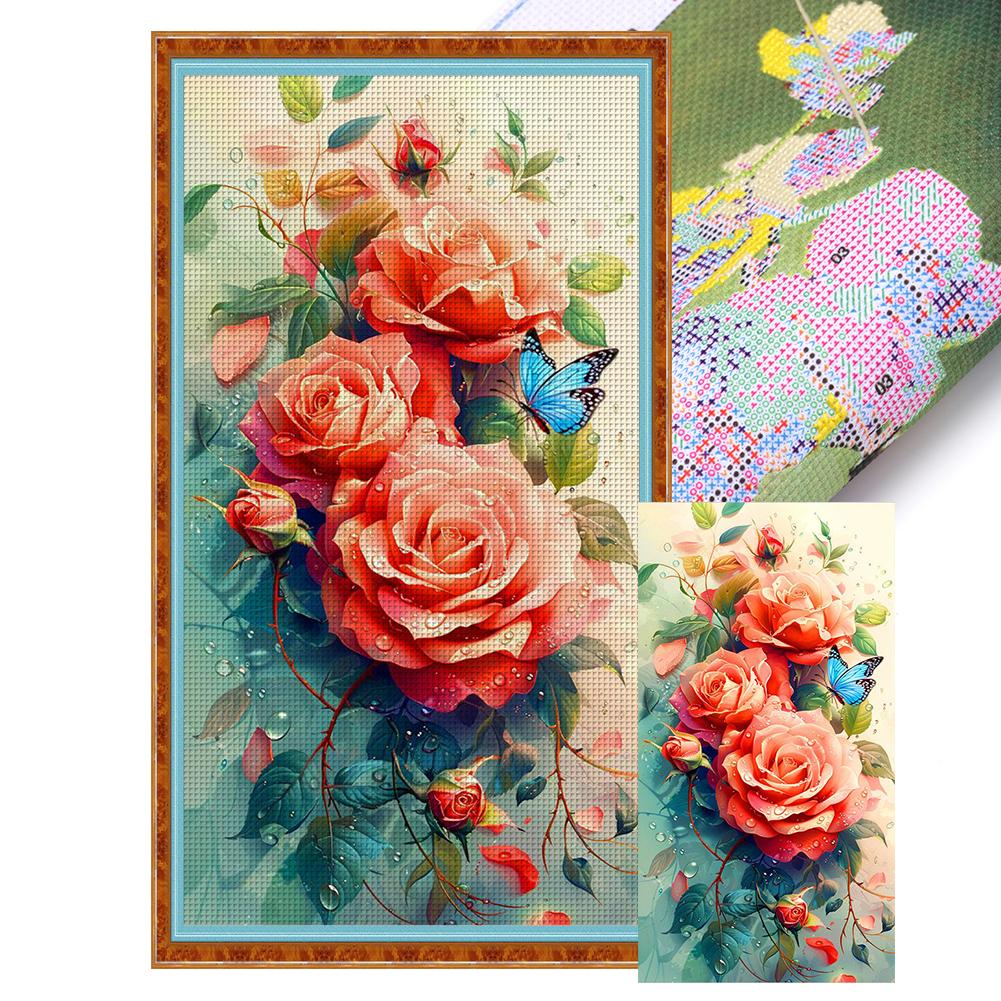 Full Embroidery Eco-cotton Thread 9CT Printed Flower Cross Stitch Kit Art