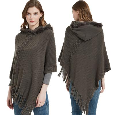 Spring and Autumn New Solid Striped Fringe Hooded Shawl