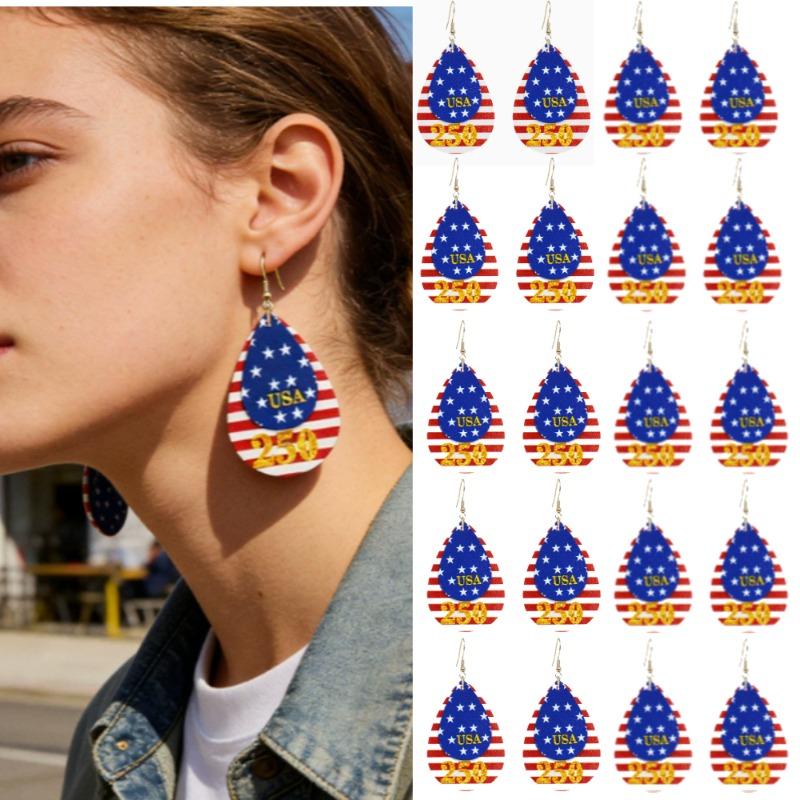 10 Pairs Earrings Flag Patriotic Women 250th Anniversary Red White Blue Lightweight Earrings Celebration Jewelry Gift Wholesale