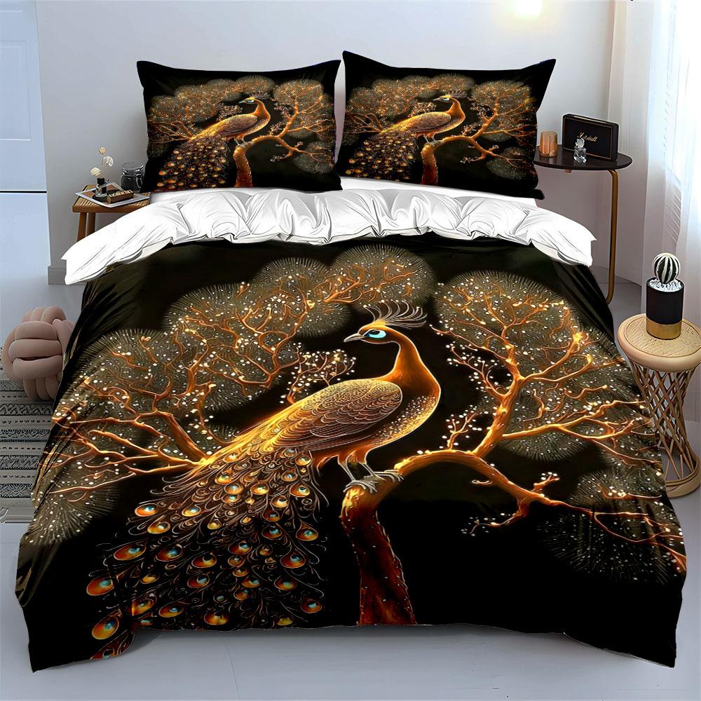 "Peacock Art Three-Piece Set Decor" Soft Skin-Friendly Bedding Set Includes 1 Duvet Cover And 2 Pillowcase, Gift
