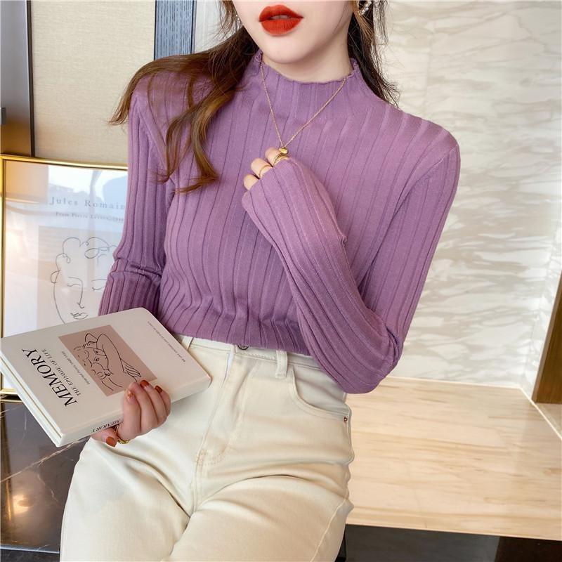 Autumn and Winter Semi-turtleneck Bottoming Sweater Women's Inner Pit Strip Pullover Shirt Solid Color Casual Tops Elegant Thin Simple Clothing