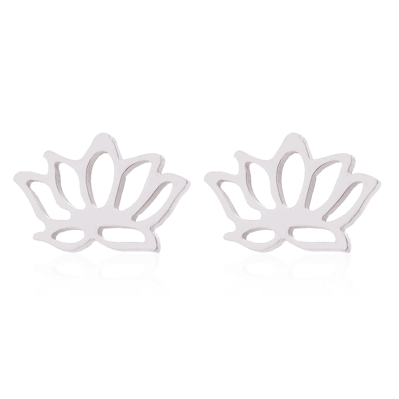 Stainless Steel Petal Earrings - Simple Lotus Flower Design, Elegant Hollow Ear Bone Studs