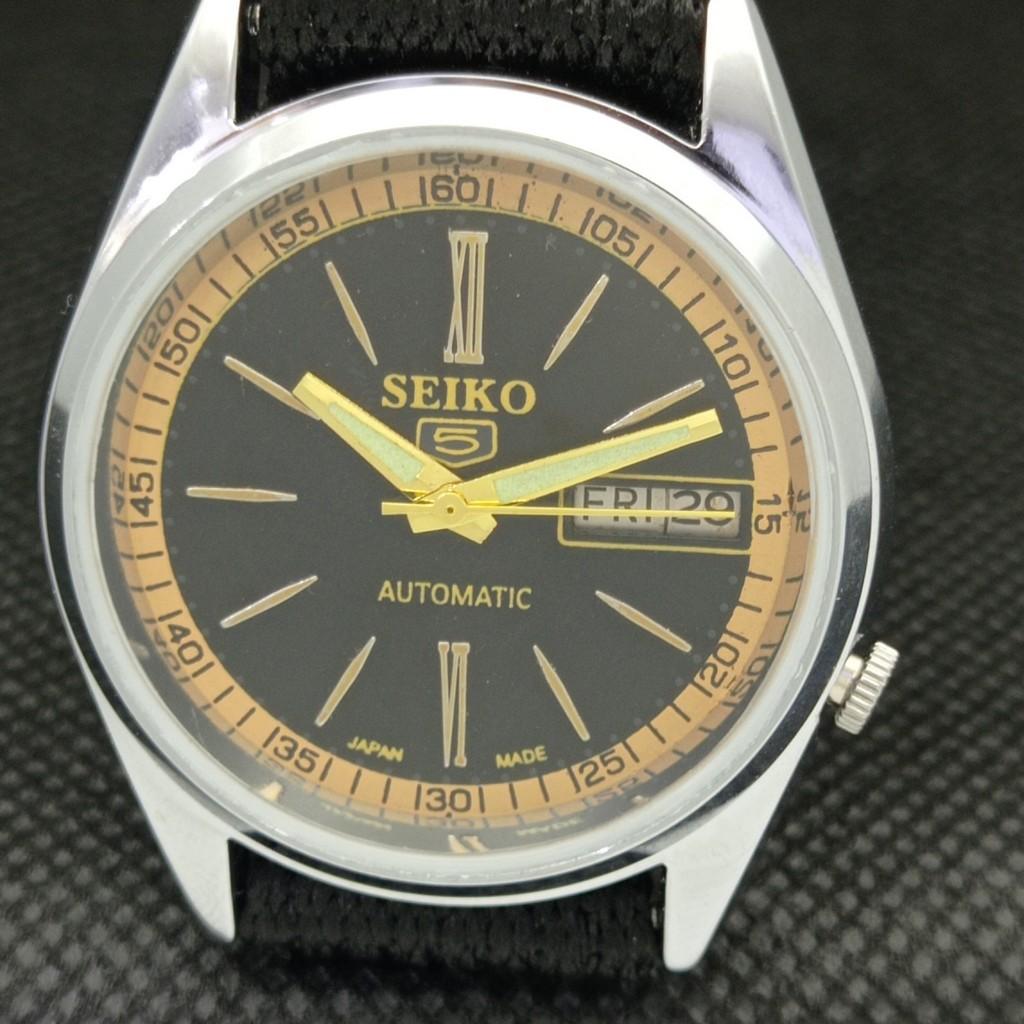 REACONDICIONADO VINTAGE SEIKO 5 AUTOMÁTICO 7009A JAPÓN RELOJ DE HOMBRE NEGRO 598-a313081-2