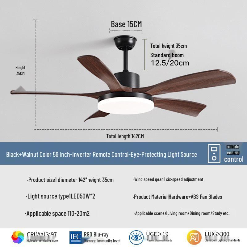 Wabi-Sabi Walnut Ceiling Fan with Full-Spectrum Light - Ideal for Chinese-Style Dining Rooms and Living Areas
