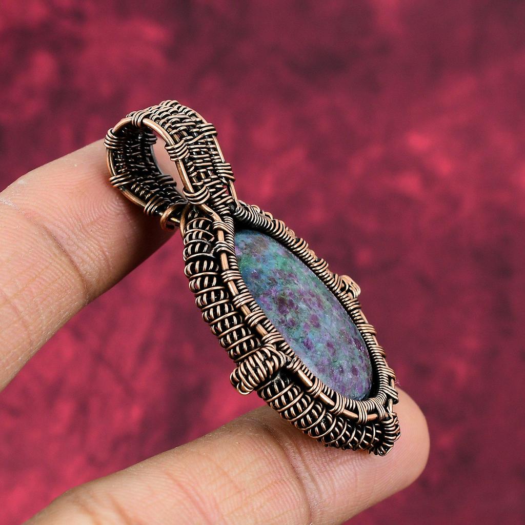 Ruby In Blue Kyanite Pendant Copper Wire Wrapped Pendant Handmade Copper Jewelry Gemstone Pendant Wonderful Wire Wrap Jewelry Gifts For Him