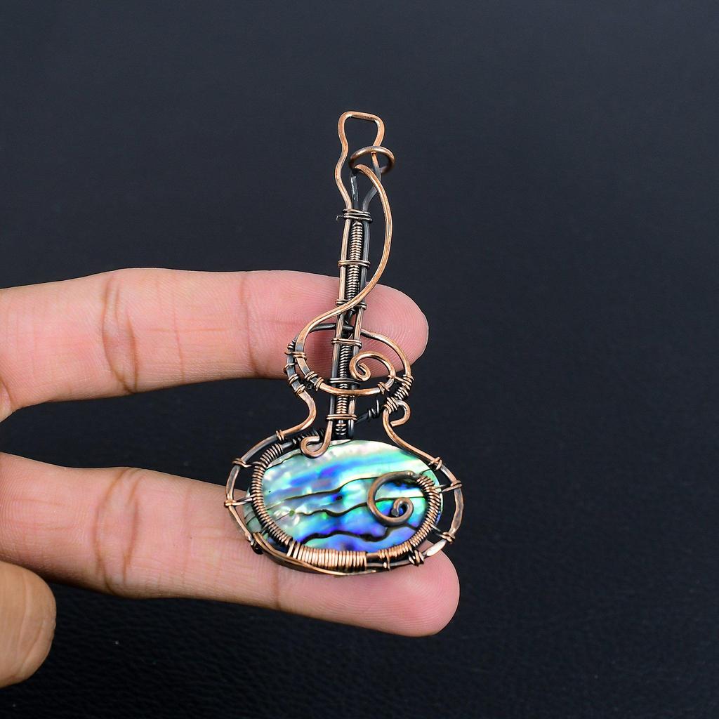 Abalone Shell 999 Copper Wire Wrapped Pendant, Handmade Gemstone Pendant Jewelry, Gifts For Wife Brand New Pendant