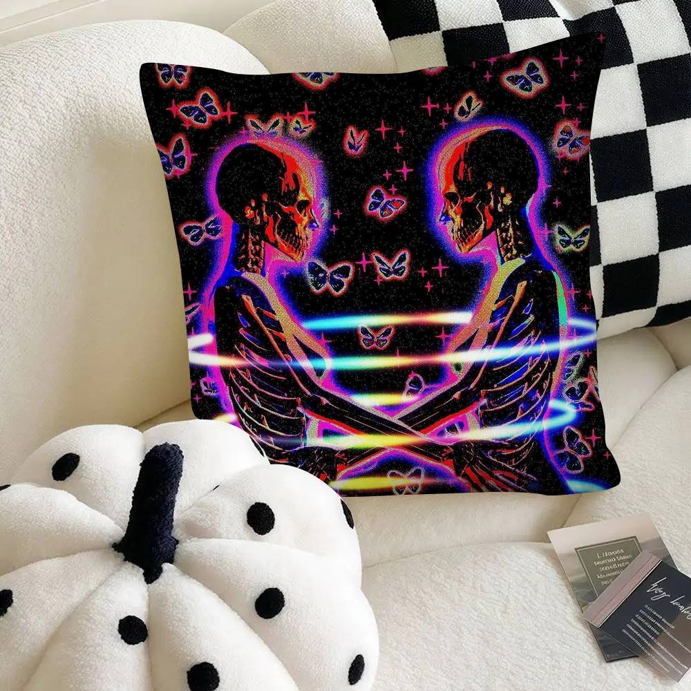 Synth3ticc Creative Skeleton Art Pillow Case Square Pillow Bedroom Sofa Leisure Comfort Cushion Car Home Decoration