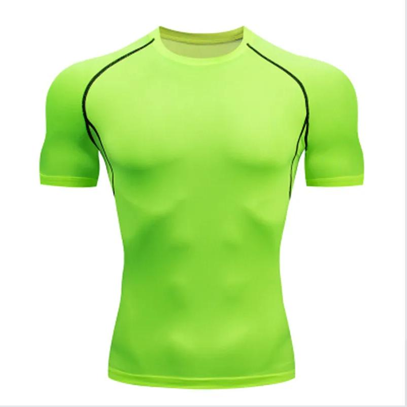 Men Gym Sport T-shirt Compression Elastic Quick Dry Tight Sweat-Wicking Breathable Jogging Running Fitness Athletic Workout Tee