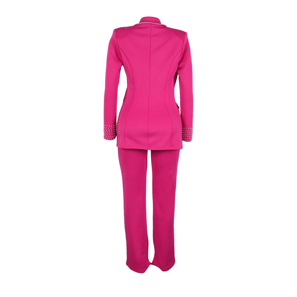 European & American Style Pearl Long Sleeve Slim Fit Stretch Suit Set