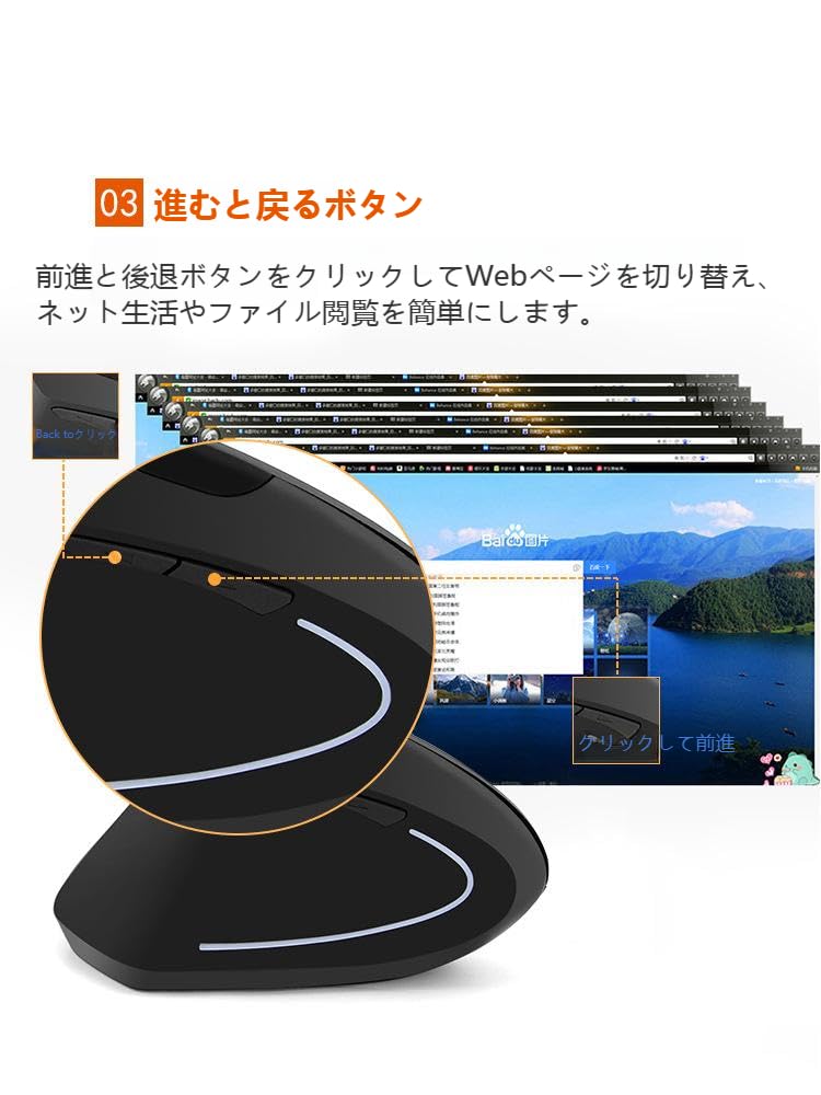 Wireless DPI Vertical USB Receiver 5 No Hand Compatible with and Linux Mouse, Left-Handed, 2.4GHz, Three-Level Adjustment, Forward/Back Buttons,