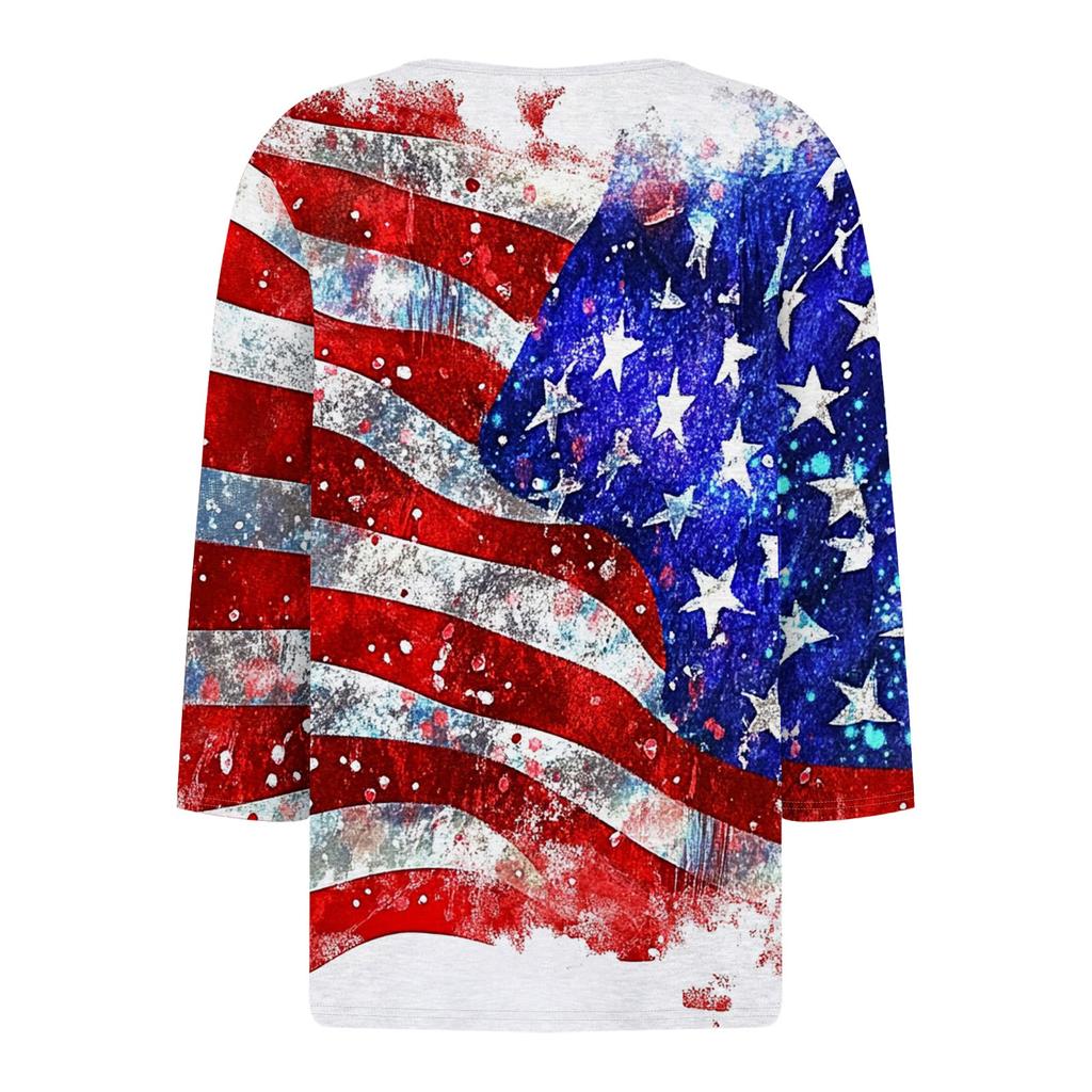 T-skjorte for kvinner T-skjorte med knapp 3/4 ermer Daglig helgmote Basic V-hals vanlig topp