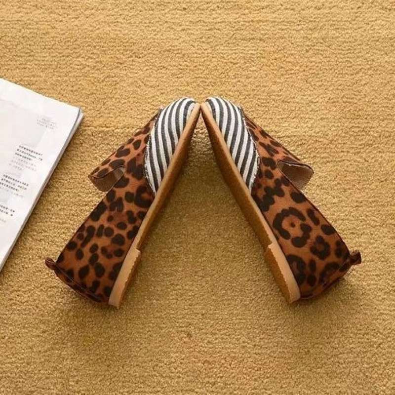 2025 New Spring Flat Heel Single Shoes Doudou Shoes Flat Shoes Cloth Shoes Round Head Leopard Print Lazy Shoes Fisherman Shoes Women's Tide