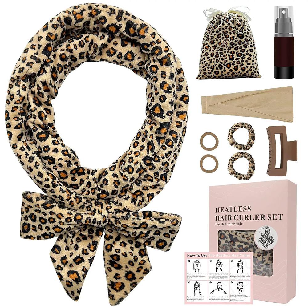 

9pcs Heatless Curls, No Heat Curlers Overnight Heatless Curlers Headband for Women Lazy No Heat Curler Hair Strap Coiler Hairdre цветной печати леопарда