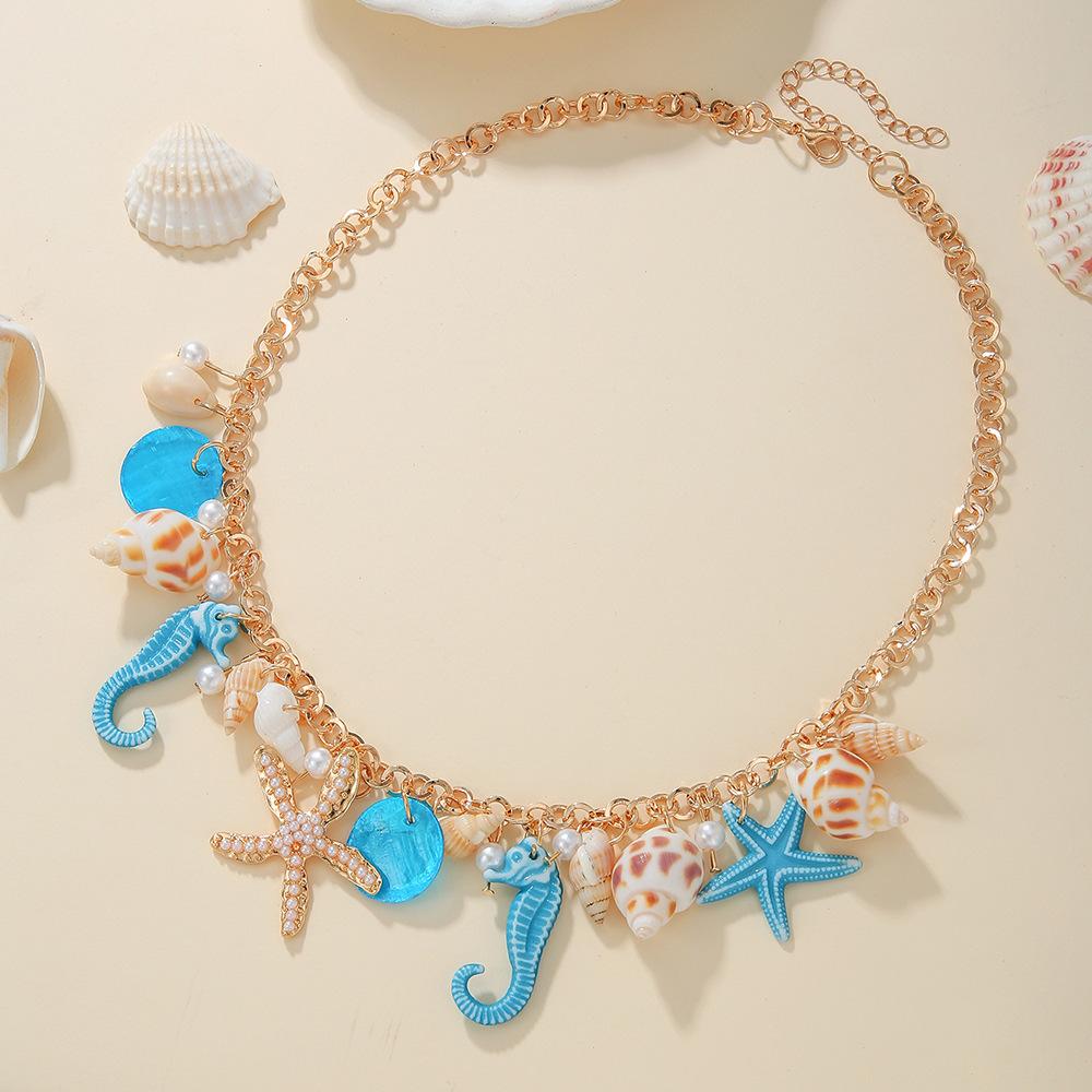 Beach Resort Style Jewelry Set, Versatile Starfish Shell Bracelet Bohemian Niche Summer Necklace