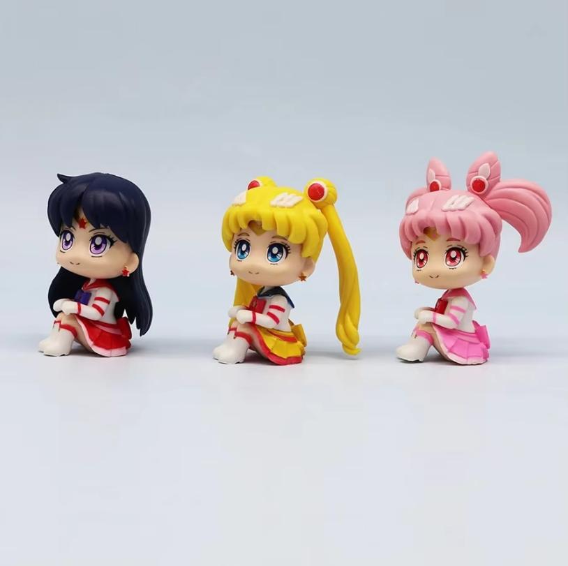 Sailor Moon Anime Figure Q Version Kawaii Sailor Mars Jupiter Mercury Venus Action Figure PVC Collection Model Doll Toy for Kids