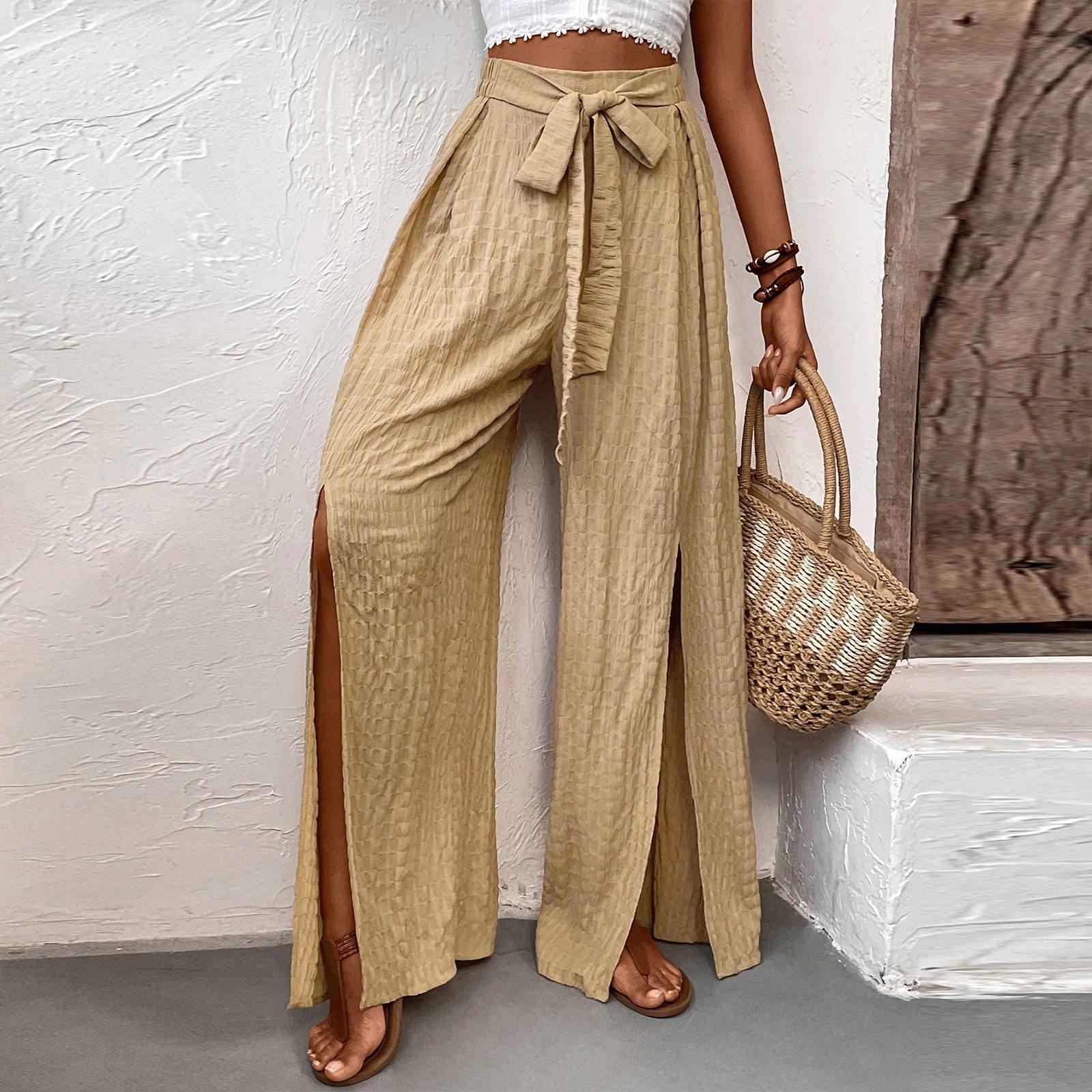 

Женские модные однотонные свободные повседневные брюки с широкими штанинами и высокой талией M хаки