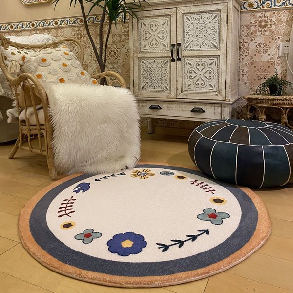 Retro Round Carpet Thickened Bedroom Bedside Carpet Computer Chair Dirt Resistant Cartoon Washable