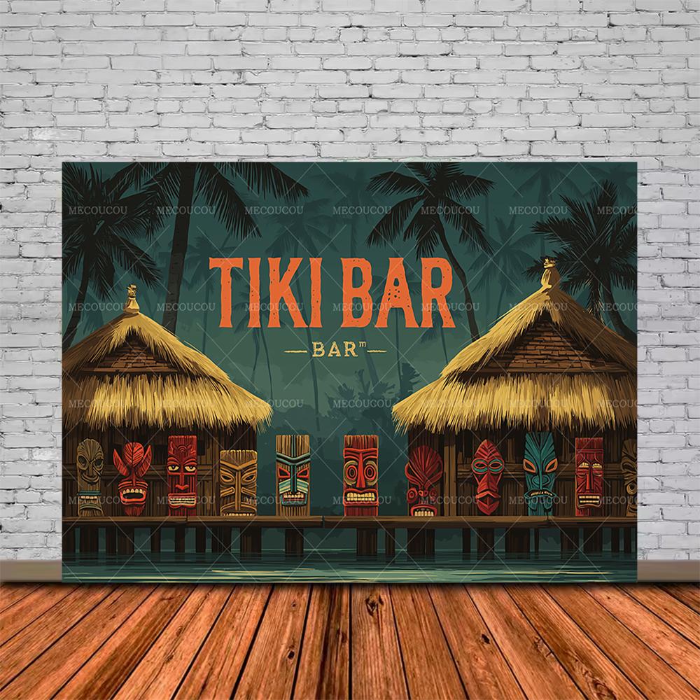 Tropische Tiki Bar Fotografie Hintergrund Blume Totem Banner Hawaii Meeresblick Hintergrund Babyparty Kindergeburtstagsparty Dekoration