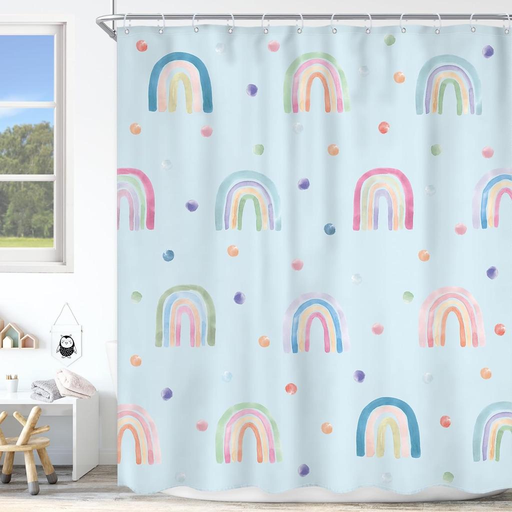 Kids Shower Curtain Girls Rainbow Dinosaur Dino Funny Fairy Animal Cartoon Cute Horse Pink Flower Inch Lovely Rabbit Bathroom