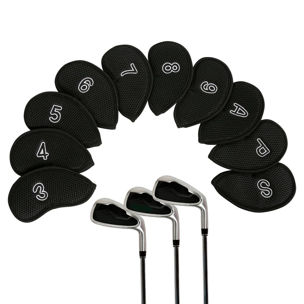 10Pcs Mesh Fabric Golf Iron Cover Iron Head Protect Covers Golf Wedges Headcover Golf Iron Club Covers with Big Numbers