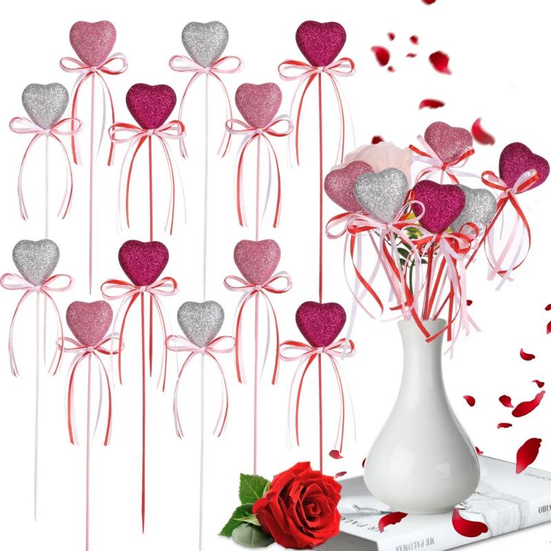 10-Piece Glitter Foam Heart Picks for Valentine's Day, Mother's Day, Gift Vases, Decorations, Birthday Parties