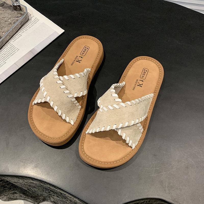 Slippers 2025 summer new flat-bottomed cross-word slippers women's casual fashion versatile outer lazy pedal