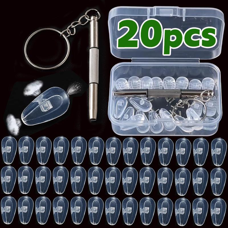 20pcs Anti-slip Nose Pad Eyeglasses Nose Pads with Screwdriver Soft Silicone Air Chamber Glasses Replacement DIY Repair Tools