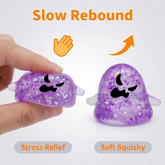 5Pcs Halloween Ghost Slow-Rising Squeeze Toy Set TPR Fidget for Stress Relief Portable Decompression Gadget for Kids Adults Fun Party Favor Gift Box
