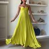 Women's Strapless Tube Top Maxi Dress Off Shoulder Pleated Long Dress with Neck