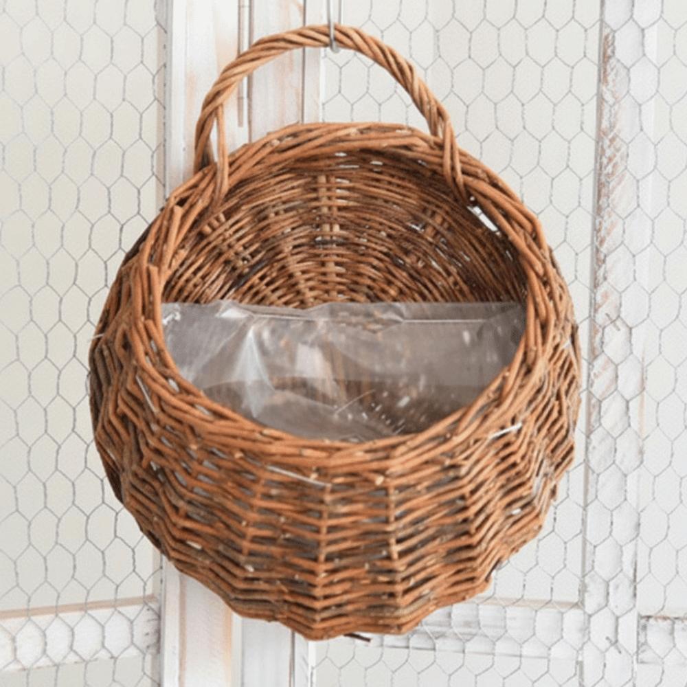 Pastoral Rattan Planter Basket Wall Hanging Woven Vase Storage Container Flower Pot  Indoor Outdoor