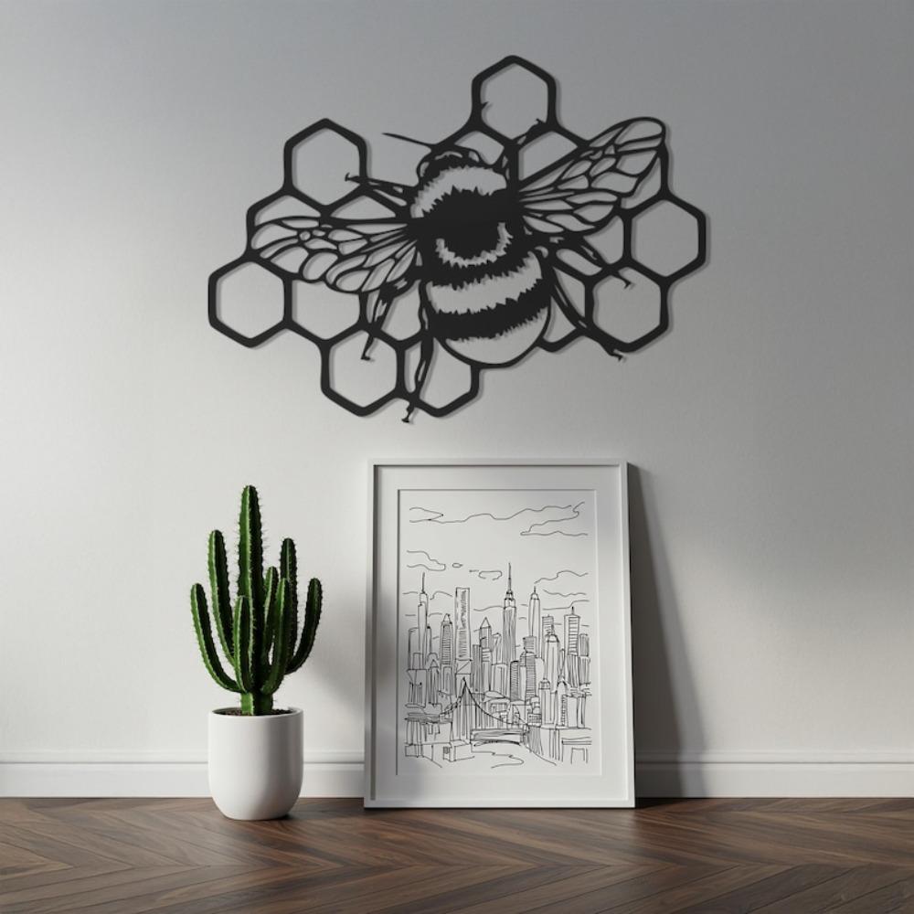 Metal Bee Wall Art Honeycomb Decor Bumblebee Gift for Home