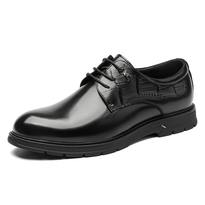 Brock Men's Shoes Leather Breathable British Style Casual Business Black Formal Leather Shoes Men's Lace-up Groom Wedding Shoes